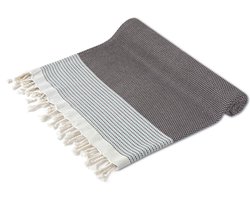 Turquoise Home Breeza - Strandlaken Hamamdoek – XL 100 x 200 cm cm - 100% Katoen - sauna, hamam, picknicks, reizen handoek - Voorgewassen en Zacht - Zwart