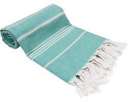 Turquoise Home Organics - Hamamdoek - 100x180 cm - 100% Biologisch Katoen Strandlaken - sauna, hamam, picknicks, reizen handoek - Voorgewassen en Zacht - Turkoois