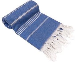 Turquoise Home Organics - Hamamdoek - 100x180 cm - 100% Biologisch Katoen Strandlaken - sauna, hamam, picknicks, reizen handoek - Voorgewassen en Zacht - Koningsblauw