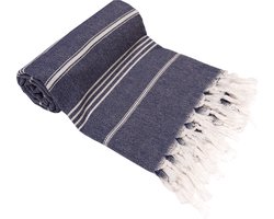 Turquoise Home Organics - Hamamdoek - 100x180 cm - 100% Biologisch Katoen Strandlaken - sauna, hamam, picknicks, reizen handoek - Voorgewassen en Zacht - Marine