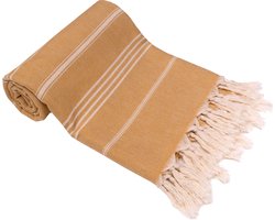 Turquoise Home Organics - Hamamdoek - 100x180 cm - 100% Biologisch Katoen Strandlaken - sauna, hamam, picknicks, reizen handoek - Voorgewassen en Zacht - Mosterd