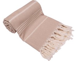 Turquoise Home Organics - Hamamdoek - 100x180 cm - 100% Biologisch Katoen Strandlaken - sauna, hamam, picknicks, reizen handoek - Voorgewassen en Zacht - Beige
