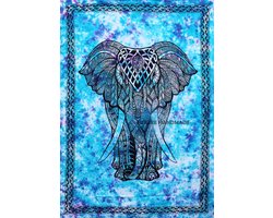 Turquoise Olifant Tapisserie - Bohemian Wanddecoratie - 1 stuk - Turquoise - 100% katoen