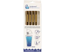 Turtleneck Herbruikbare rietjes van RVS - met borstel - Goud - Buigbaar - 4 Stuks