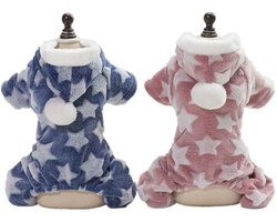 TuseRxln 2 Stuks Winterse Hondenpakjes van Fleece - Blauw en Roze 4-Poots Huisdierkleding in Maat L