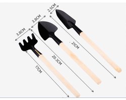 TuseRxln 3-Delige Tuingereedschap Set - Mini Set - Gemaakt Van Hoogwaardig Staal En Massief Hout Met Antiaanbaklaag - 3 - Voor Balkon En Tuin Gebruik Zwart