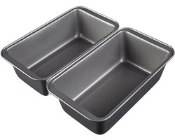 TuseRxln Bakvorm - koolstofstaal - Cakeblik Met Antiaanbaklaag - Ovenbestendig Tot 250 °C - 2 Stuks - Voor Brood En Gebak - Grijs