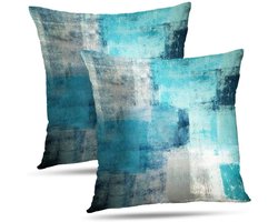 TuseRxln Kussenhoes 45x45 - Sierkussens - Uv-bestendig Pluche Loungekussens - 2 Stuks - Voor Binnen en Buiten Blauw-Groen