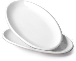 TuseRxln Lunchbord - Ontbijtbord - Ovale Servierplaat 35,6 Cm Van Porselein Geschikt Voor Oven En Vaatwasmachine - 2 Stuks - Voor Dinerbord Gebruik Soft White