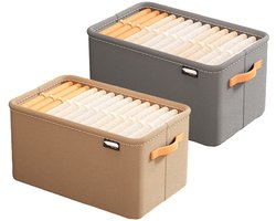 TuseRxln Opbergmand - Opbergbox - Non-Woven Stof Met Verstevigde Rand En Opvouwbaar Ontwerp - 2 Stuks - Grijs + Kaki
