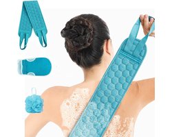 TuseRxln Rugschrobber Voor Douchebad - Exfoli毛rende Washandjes - Lang Badetouw Dagelijks Gebruik - 3 Stuks - Thuis En Reizen Blauw