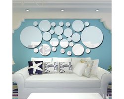 TuseRxln Spiegel Sticker Set - Wandspiegel - Zelfklevende 3D Spiegel Acryl Wandspiegel - 26 Stuks - Woonkamer Zilver