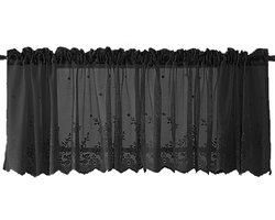 TuseRxln Transparante Gordijnen - doorzichtige gordijnen - Korte Vintage Kant voor Woonkamer of Keuken - 1 stuk - zwart