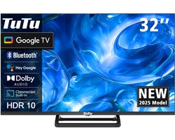 TuTu Google TV - LED HD - 32 Inch/82 cm - Frameless Design - Tripple Tuner DVB-T/T2/S/S2/C - HDMI x3, USB x2, CI+ - Geassembleerd in Eindhoven - TUG32HQ1