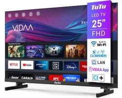 TuTu Smart TV 25 Inch (64 cm) Full HD LED TV met VIDAA Smart TV, WLAN, Triple Tuner (DVB-T/T2, DVB-C, DVB-S/S2), APP Store, HDMI & USB - TUV25FQ1B