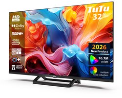 TuTu Standaard TV - LED HD - 32 inch/82 cm - Frameless Design - Enkelvoudige standaard - Tripple Tuner DVB-T/T2/S/S2/C - HDMI x3, USB x2, CI+ - In Eindhoven geassembleerd - TUB32HN1NC