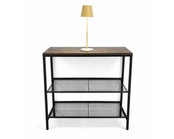 TUUSO Industrieel Schoenenrek met Houten Bovenblad – 4 Lagen Metaal – Schoenenkast – Halmeubel – 75×30×85 cm