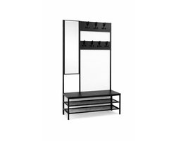 TUUSO Industriële Kapstok met Bank & Spiegel - 4-in-1 Halmeubel - Zwart