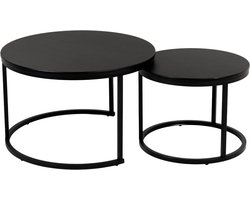 TUUSO® Luxe Salontafel Set – Strak Zwart blad met metalen frame – Ronde Tafels Ø70 + Ø50 – 2-Delig & Inschuifbaar – Volledig Metaal – Industrieel & Modern Design – Woonkamer Bijzettafel