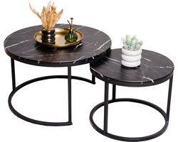 TUUSO® Luxe Salontafel Set - Zwart Marmerlook - Industrieel - 2-delig - Ø70 + Ø50