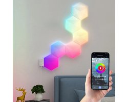Tuya Hexagon lamp - RGBIC Wand-/tafellamp | 6-pack - Hexagon led panelen - Gaming accessoires - Gaming decoratie - Game kamer decoratie - 16 miljoen kleuren - Bediening met Smart Life App