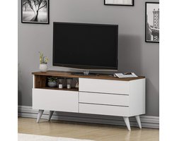 TV Bank - Lowboard televisiemeubel - Woonkamer opbergen - Clamshell design - 120 x 53.5 x 32.2 cm - Wit walnoot