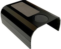 TV Dienbladtafel met antislipbasis en koffiekophouder, afstandsbediening en mobiele telefoonorganizer, armleuningsnack bijzettafel past over vierkante stoelarmen (zwart)