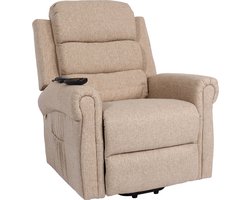 TV-fauteuil MCW-K63, relaxfauteuil, sta-op relaxfunctie massage-verwarmingsfunctie, stof/textiel ~ beige-bruin