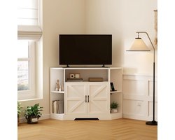 TV-hoekmeubel in - voor tv's tot 55 inch-tv-meubel met verstelbare planken-stopcontact-mediameubel in mid-century stijl voor woonkamer of slaapkamer- wit