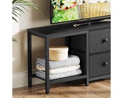 TV-kast 120x30x50 cm voor TV’s tot 55 inch – Lowboard met open vakken en 2 laden – Industriële TV-meubel voor woonkamer en slaapkamer – Zwart – ABKANTOOR