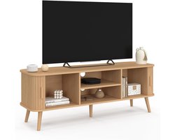 TV-kast 140 cm – 2 Schuifdeuren met Latten, Houten Blad in Eikenkleur, Stijlvol en Functioneel Meubel voor Woonkamer of Zithoek