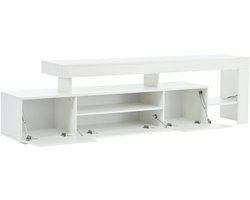 TV Kast 192x37x53cm Hoogglans Wit Woonkamer TV-Meubel Met 3 Kasten LED Verlichting Lowboard TV-Stand Geschikt Voor TV Tot 85 Inch
