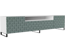 TV-kast Cali III, woonwand, lowboard, tv-standaard, woonwand, woonkamer, tv-meubel, woonkamermeubilair, televisie, highboard, TV-kast, tv-lowboard, 200 cm, 3 deuren, wit, groen
