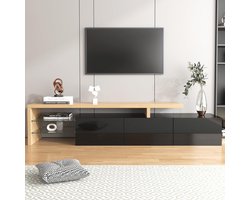 Tv-kast Design - Opbergkast Media - Woonkamer Entertainment - Hoogglans Zwart Hout - 197cm Lengte - Zwart Houtkleur