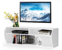 TV kast hangend en vrijstaand, TV kast hout modern, met 3 open vakken, commode voor 32-55 inch televisie, geschikt voor woonkamer en slaapkamer (wit)