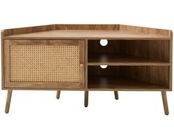 TV-kast Hoek - Opbergkast Media - Woonkamer Inrichten - Rotandeur Gouden Knop - L120 x D40 x H60 - Licht Hout