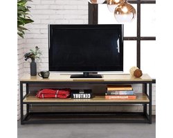 Tv-kast Hout Metaal - Tv meubel Consolekast - Woonkamer Entertainment - Industrieel Design - 120x40x42 cm - Zwart Eiken