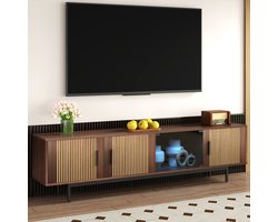 TV-kast - lowboard met gesneden textuur - TV-meubel met LED-lichtstrip en deur van gehard glas