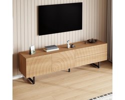 Tv-kast Lowboard - Televisiemeubel Commode - Woonkamer Opbergen - Greeploos Design 3D-textuur - 180 cm Breed - Natuurlijk