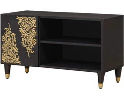 TV-kast Mangohout - TV-meubel Opbergkast - Media Opbergen - Massief Hout Messing - 80 cm - Zwart