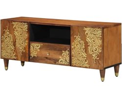 TV-kast Massief Hout - Onderkast Opbergkast - Media Opbergen - Goud Print Design - 105 cm Breed - Honingbruin