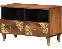 TV-kast Massief Hout - TV-meubel Opbergkast - Woonkamer Organisatie - Messing Handgrepen - 70 cm - Honingbruin