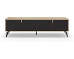 TV-kast met deuren - Mediabureau Kast - Opbergen Entertainment - Metalen Poten Design - 180 cm Lengte - Beige