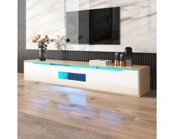 Tv-kast met led - Tv-meubel - Woonkamer Inrichten - Hoogglans design - 180 cm lengte - Wit/natuur