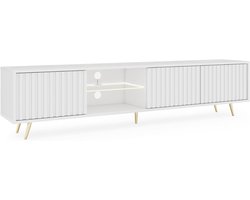 Tv-kast met ledverlichting - Tv-meubel sideboard - Woonkamer organiseren - Lamellenfront design - 175 cm breed - Wit met gouden poten