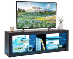 Tv-kast met ledverlichting voor tv's tot 65 inch - Verstelbare glazen planken en opbergruimte in vintage stijl