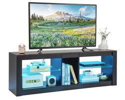 Tv-kast met ledverlichting voor tv's tot 65 inch - Verstelbare glazen planken en opbergruimte in vintage stijl