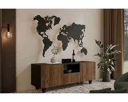 TV kast NOE 140 - staand - hangend - TV meubel - breedte 140 cm - kleur zwart + Catania - 3 fronten - met legplanken - hoge poten - woonkamer meubels