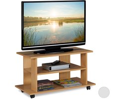 tv kast op wielen - 45 x 80 x 40 cm - 2 open vakken - verrijdbaar - tv tafel - natuur