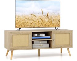 Tv-kast, rotan lowboard met 2 deuren en open vakken, televisietafel voor tv's tot 55 inch, tv-kast, tv-plank voor woonkamer, 120 x 40 x 48,5 cm